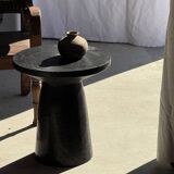 Black solid mango side table (monoxyle) with conical legs