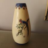 Signed art deco vase, bird of paradise décor