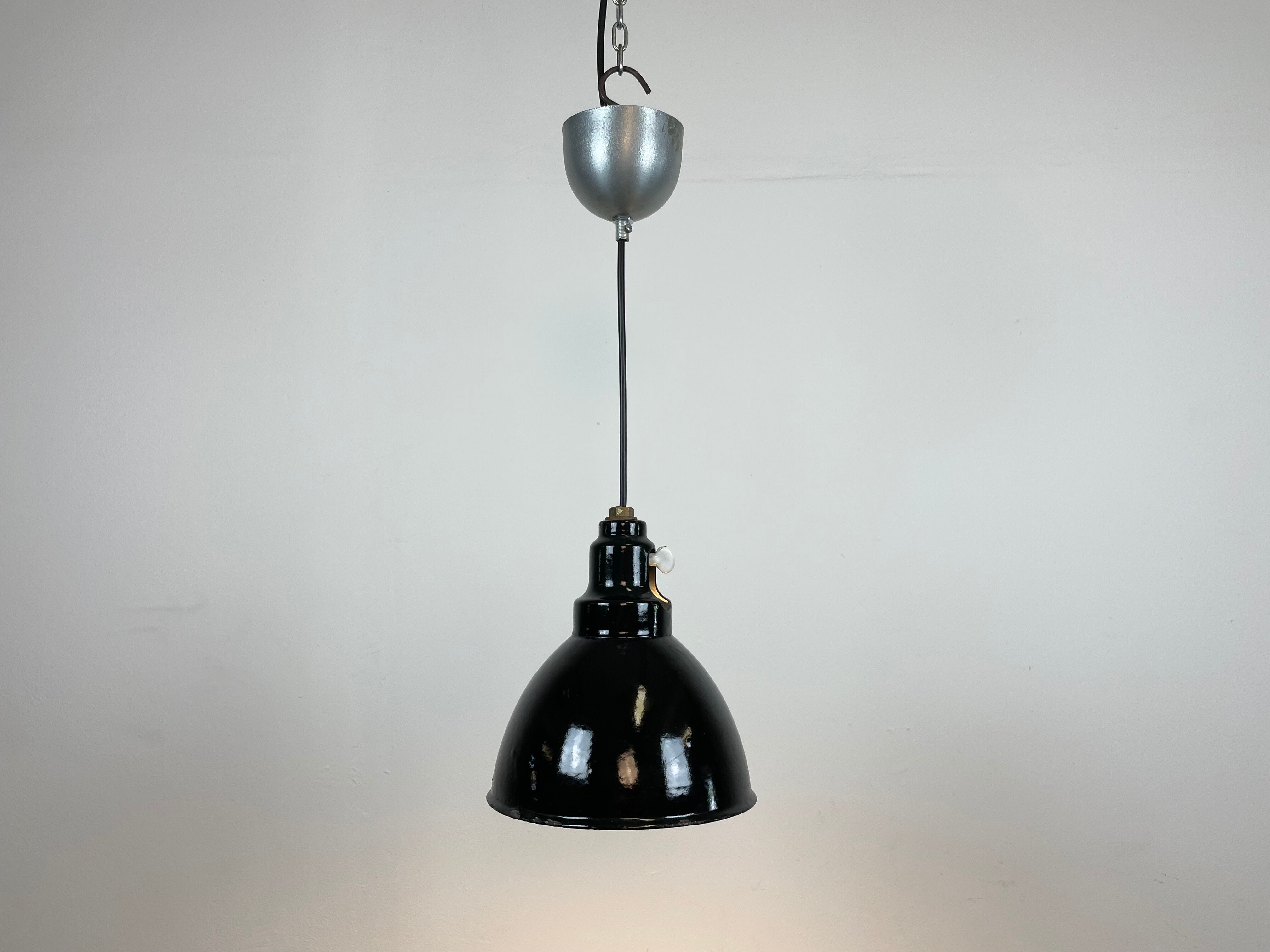 Industrial black enamel pendant lamp, 1950s