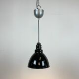 Industrial black enamel pendant lamp, 1950s