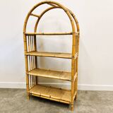 Boho chic arched bamboo shelves 1970s MCM Italian Dal Vera freestanding bookcase