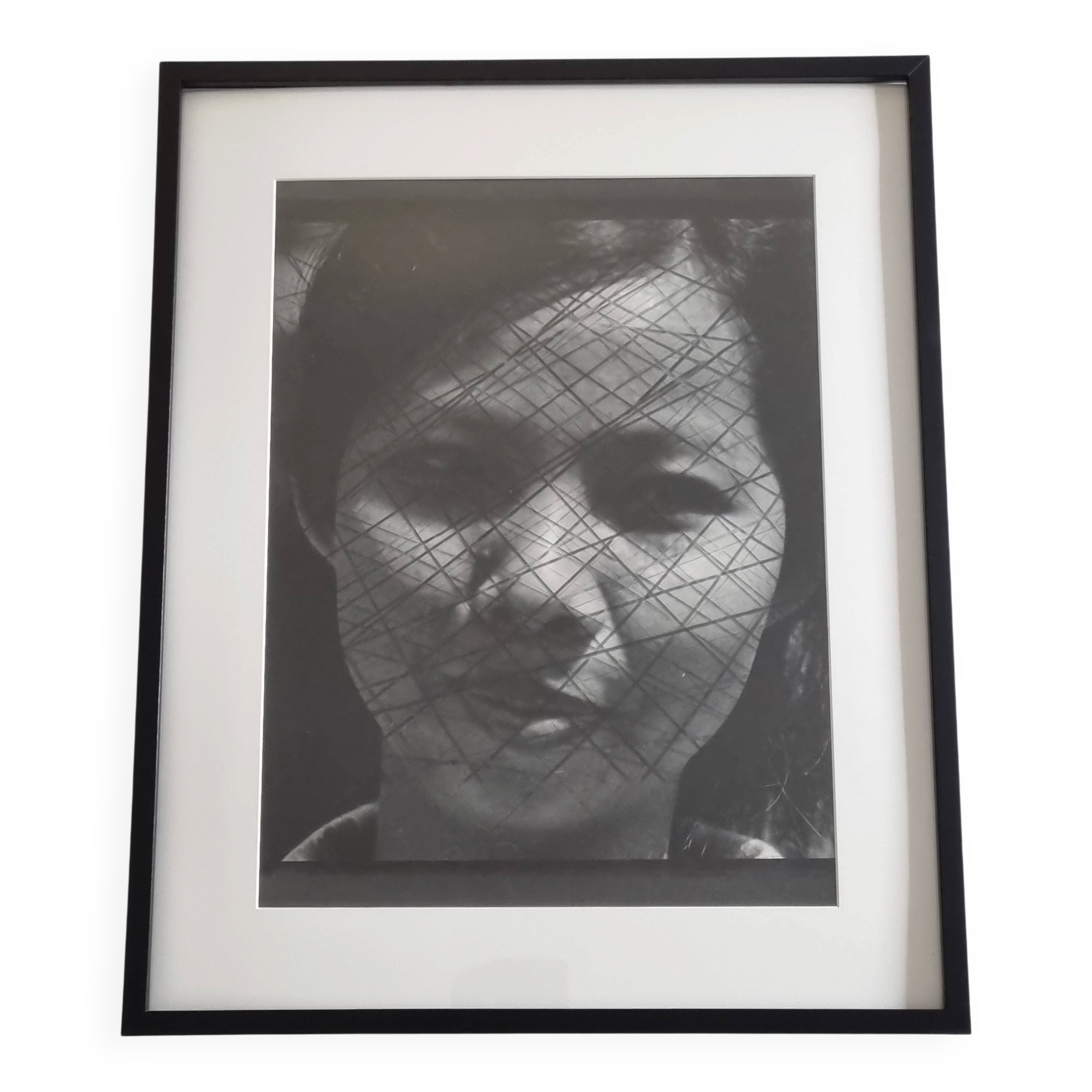 Vintage black and white photography, portrait, original framed print 42x52 cm.