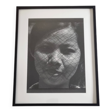 Vintage black and white photography, portrait, original framed print 42x52 cm.