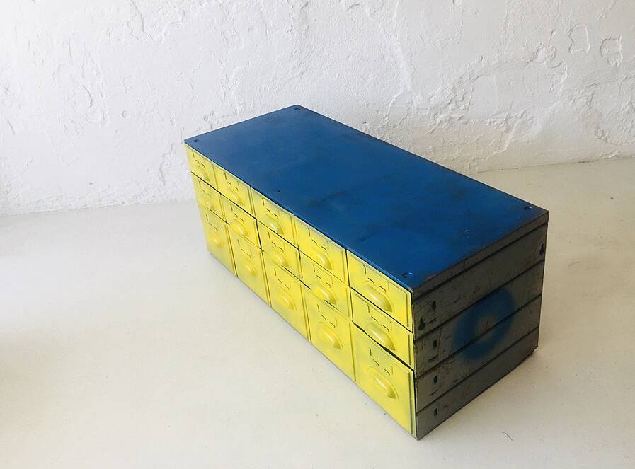 Set of vintage industrial metal drawers