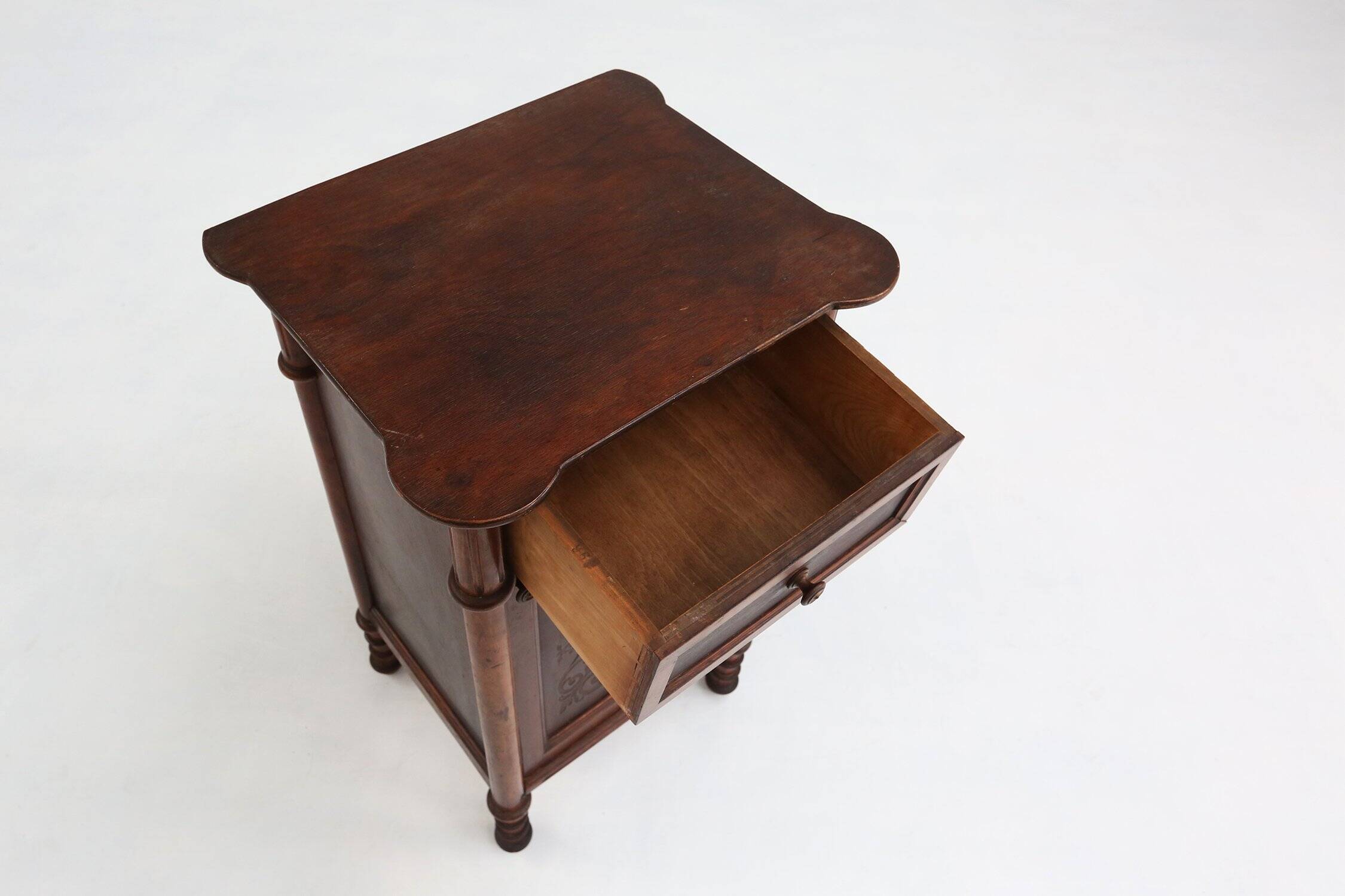 Sculptural Art Deco Nightstand in Dark-Stained Wood, Belgium 1930s