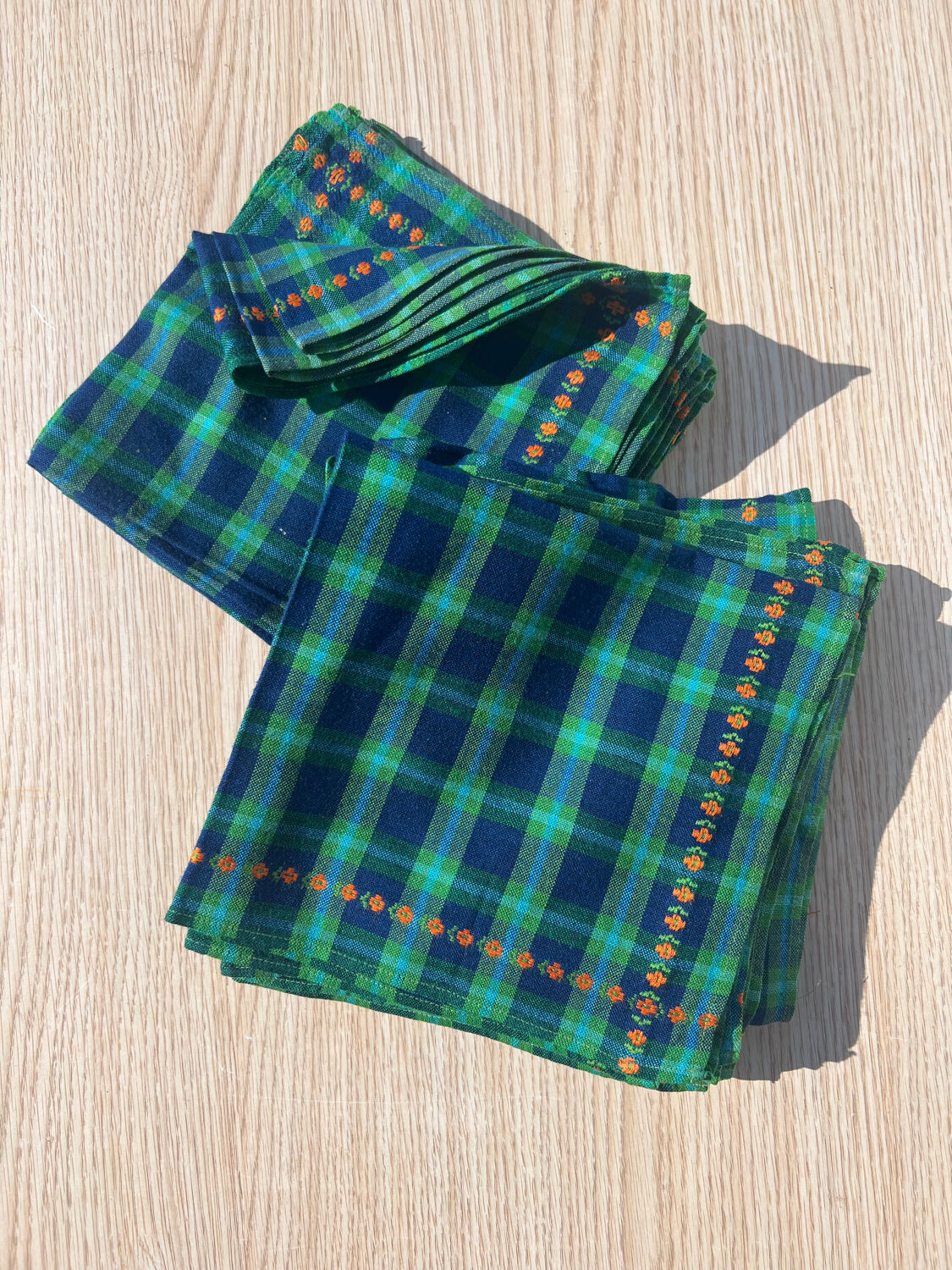 Retro vintage checkered towels and embroidery