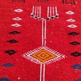 Hand-woven red carpet in natural wool 60x115cm