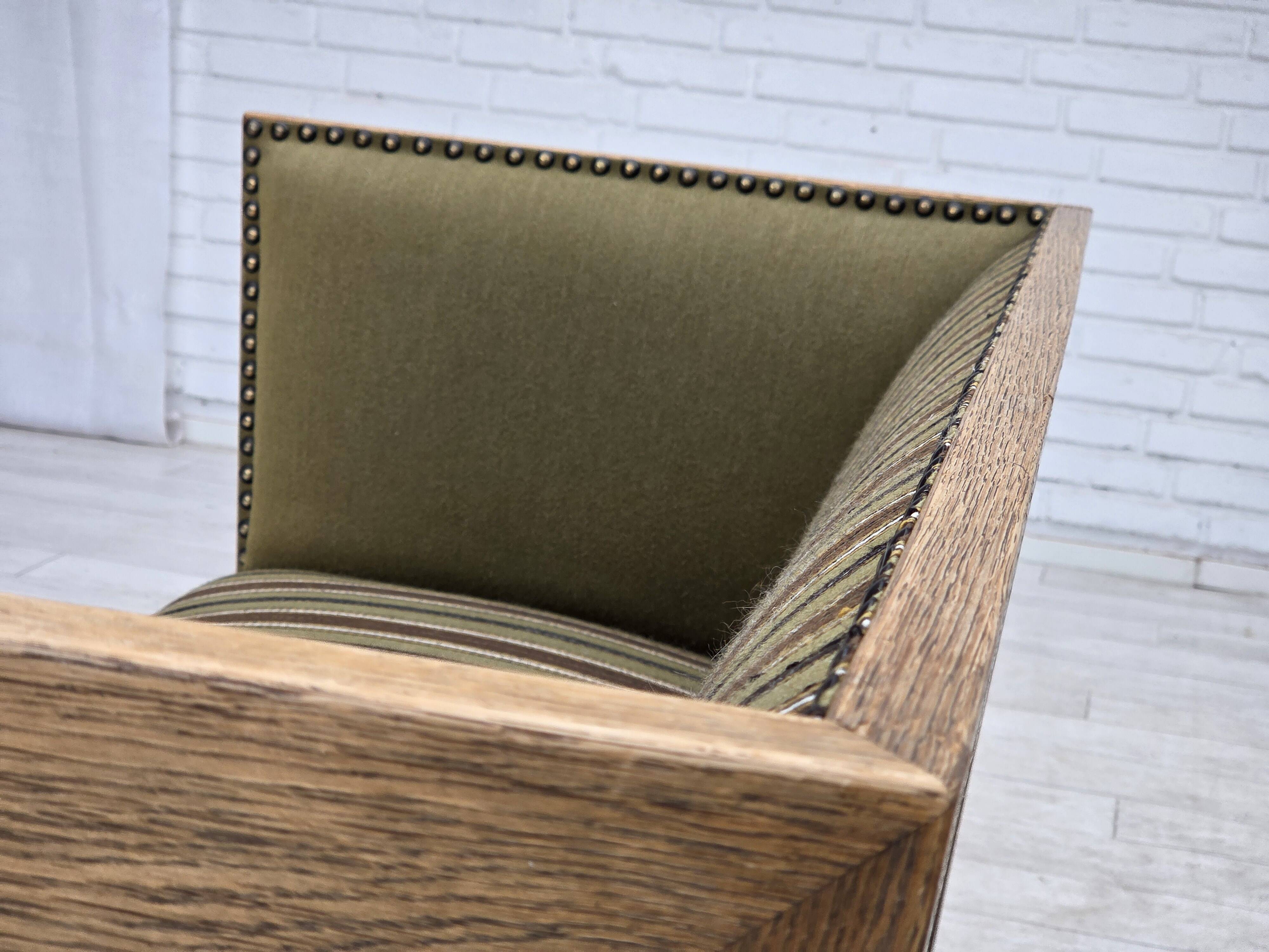 1950s, Danish 2-seater sofa, green furniture wool, oak wood.