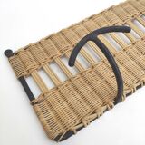 Wall coat rack with 3 hooks in iron and wicker braided 60s