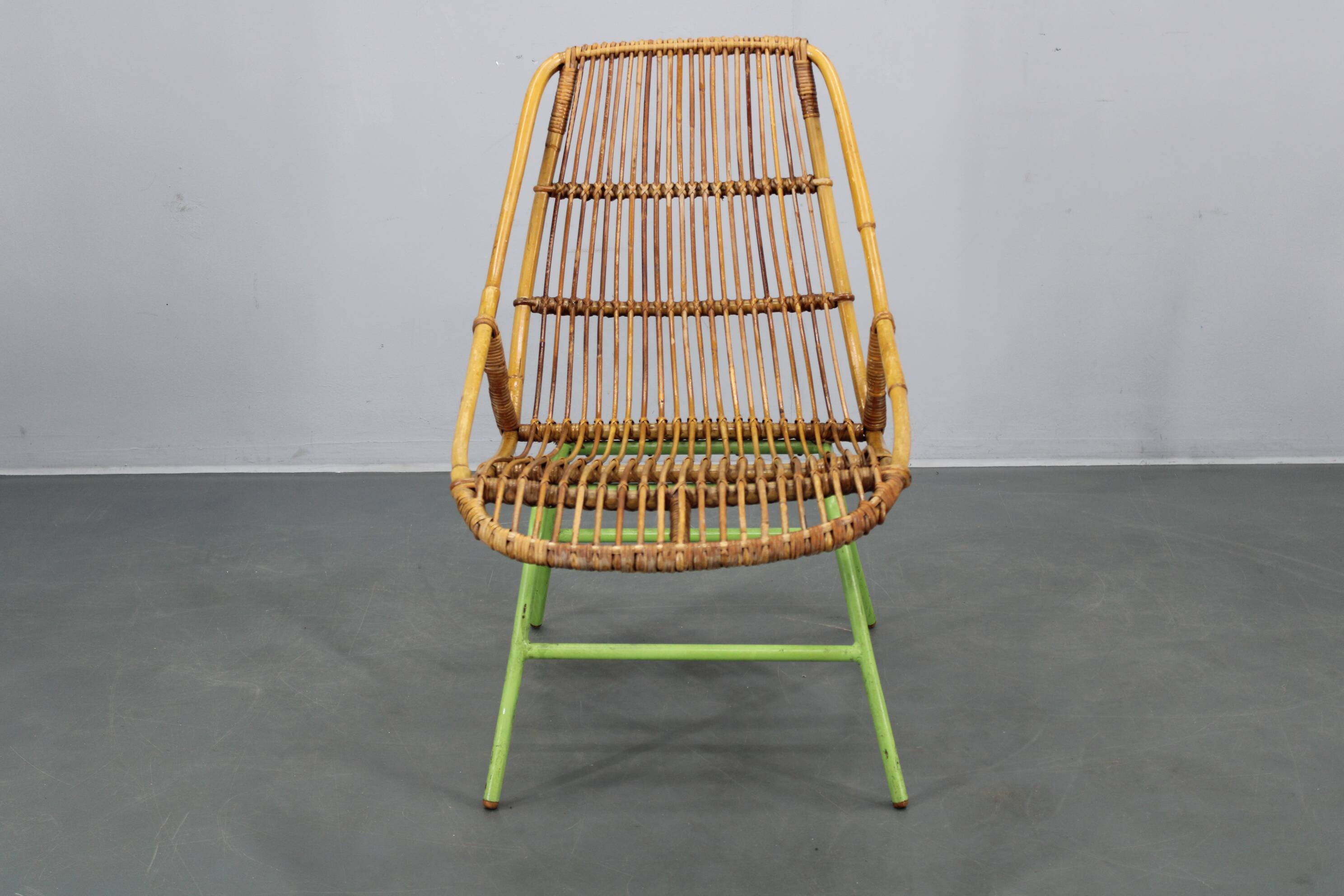 Rare pair of Alan Fuchs for ULUV rattan lounge chairs, Czechoslovakia, 1960s
