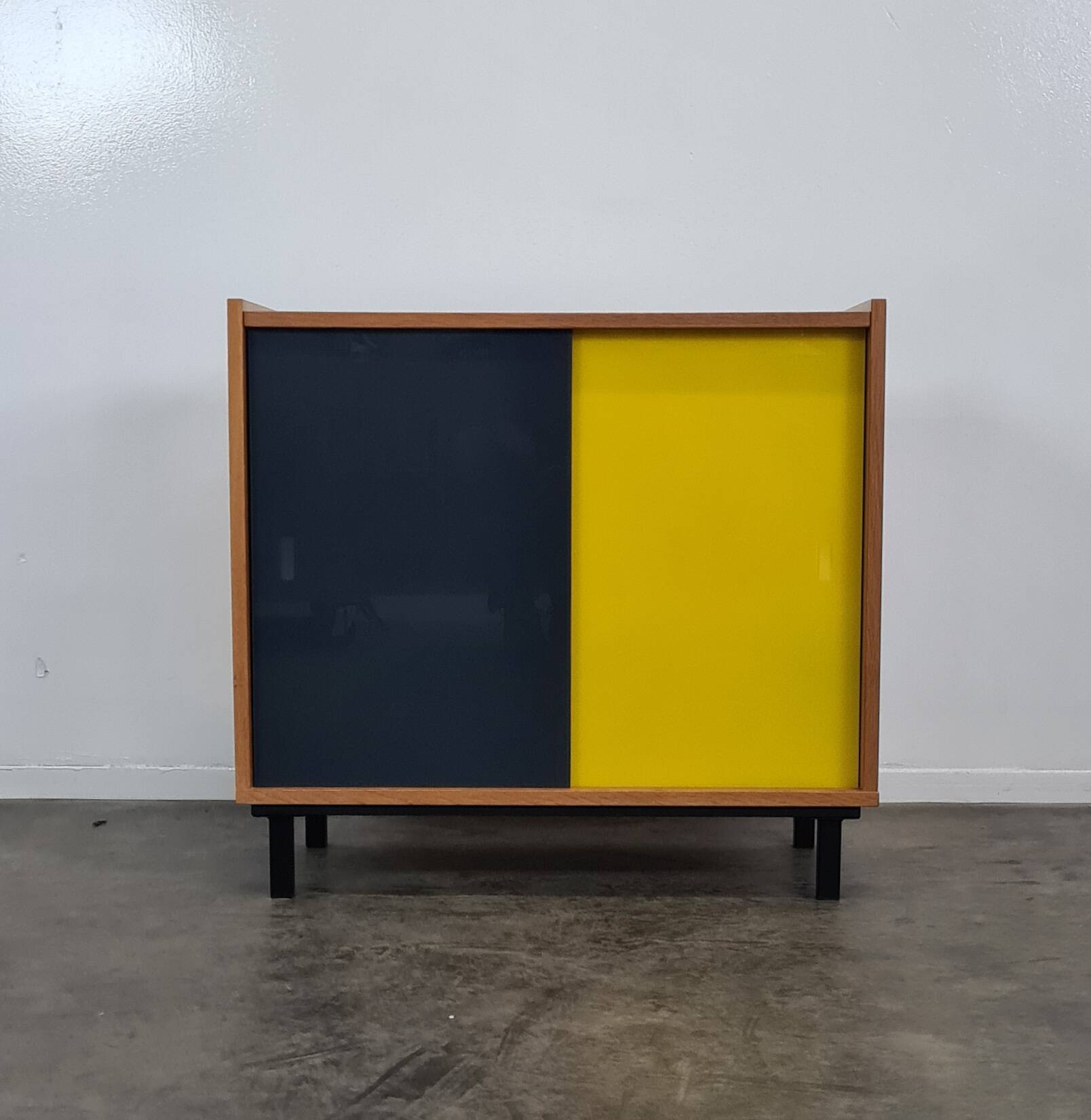 Vintage furniture with coloured glass.