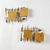 Pair of brutalist wall sconces in brass and fractal resin from the 1970s.