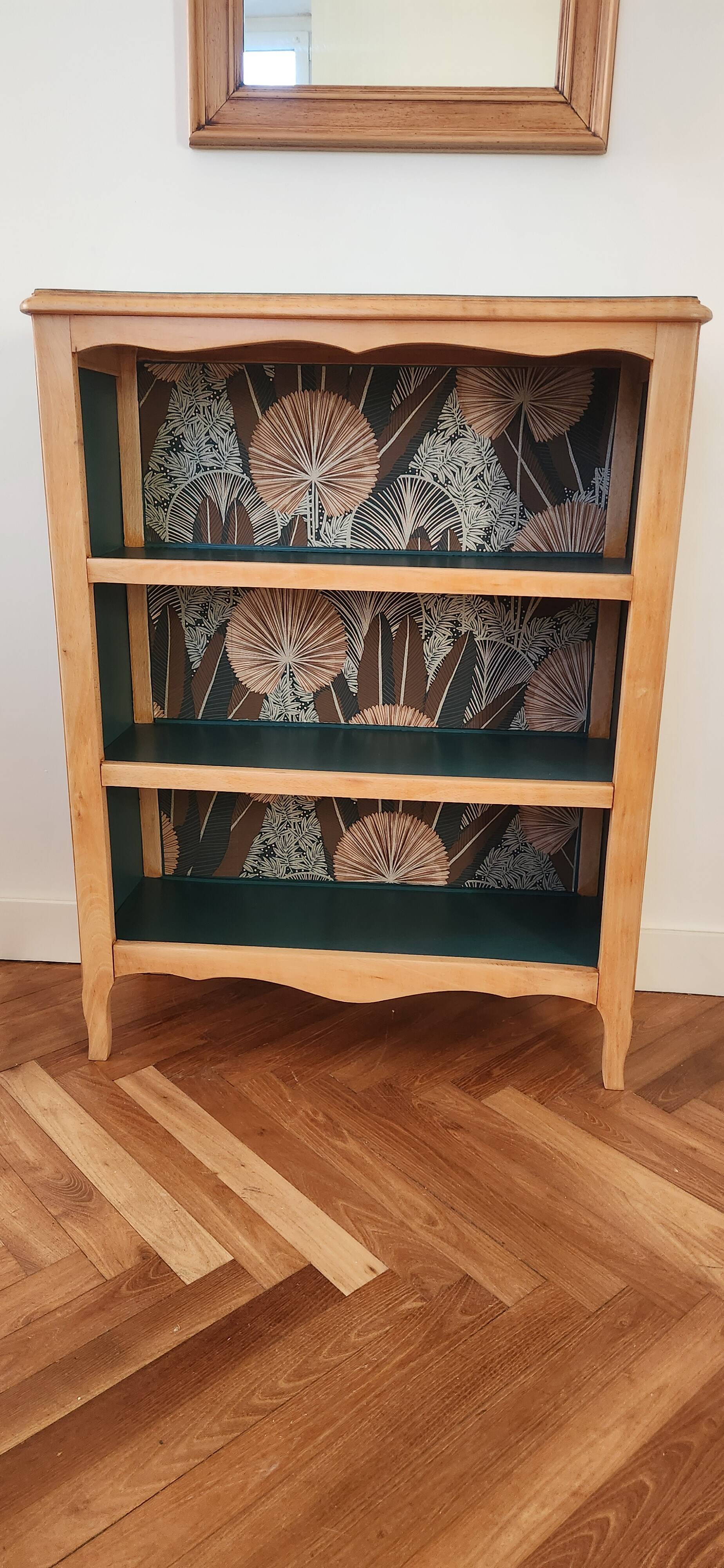 Renovated green cedar wood bookshelf
