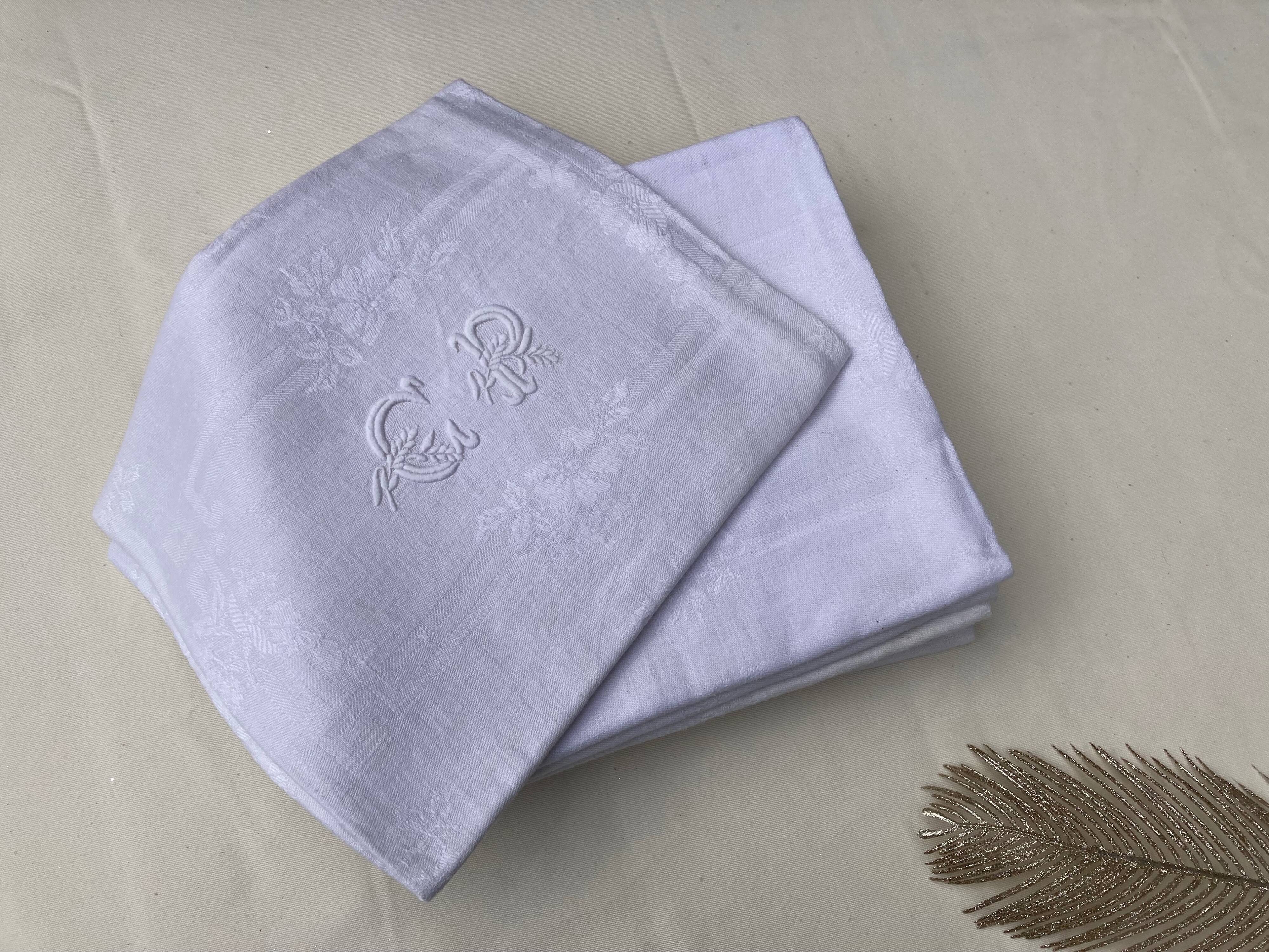 10 old damask and monogrammed napkins