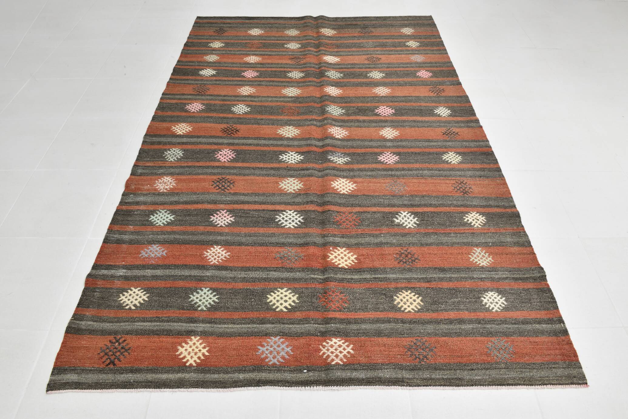 6x9 Green & Red Striped Pattern Kilim Area Rug, 175x266Cm