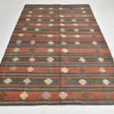6x9 Green & Red Striped Pattern Kilim Area Rug, 175x266Cm