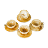Set of 4 marble and brass espresso cups and saucers
