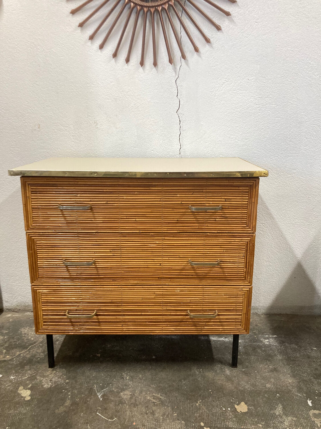 Vintage rattan chest of drawers