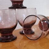 4 water glasses on foot pink purple vintage art deco