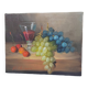 Petit tableau signé nature morte "Raisin et vin"