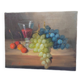 Small painting signed still life "Grapes and wine"