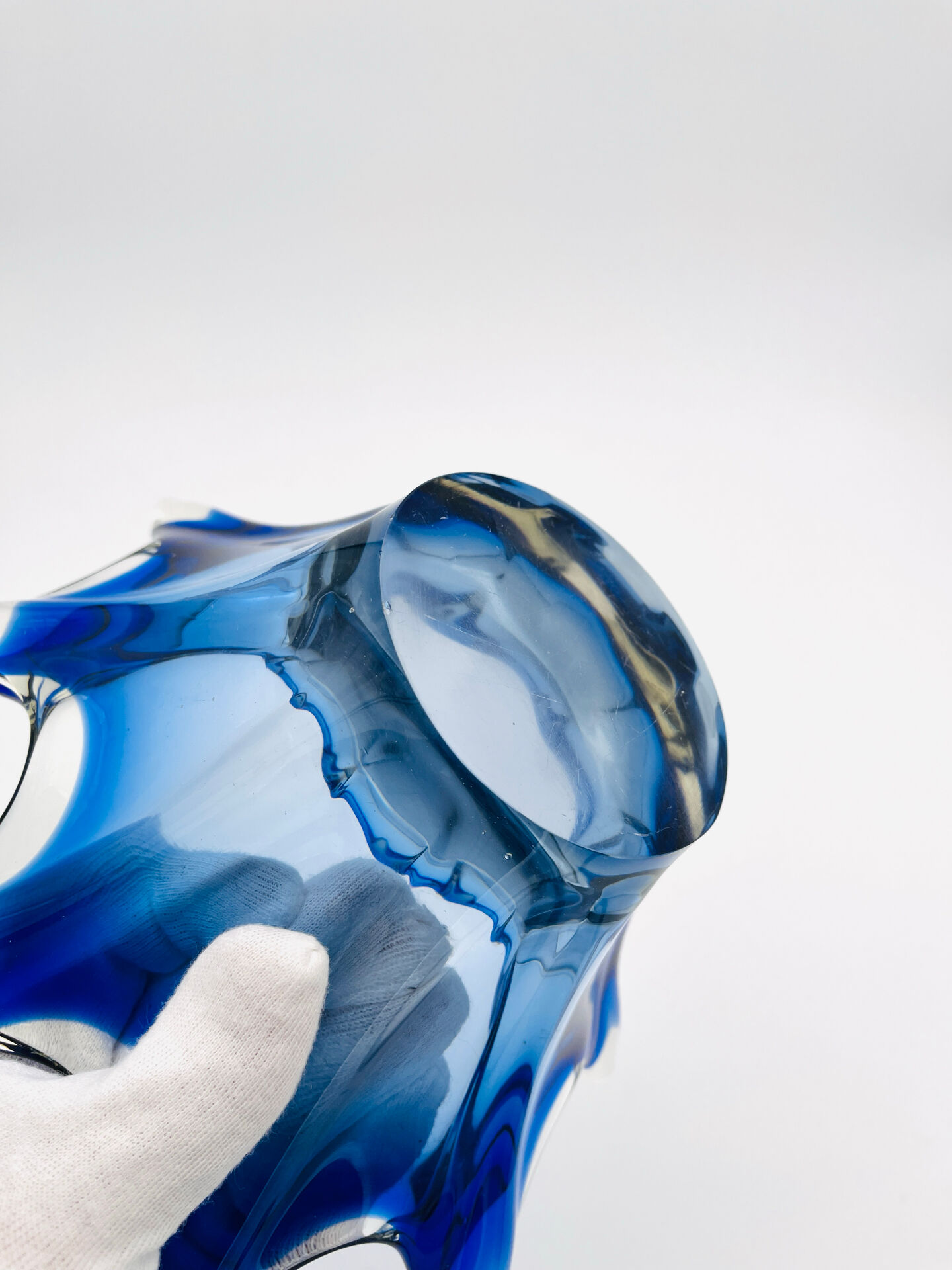 Large Bohemian Crystal Coupe Hospodka Blue Sommerso 1960