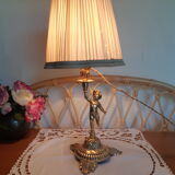 Bedside lamp, table, cherub in gilded brass