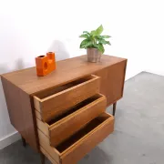 Vintage teak cabinet from the 1960s, sideboard with 3 drawers and a door.