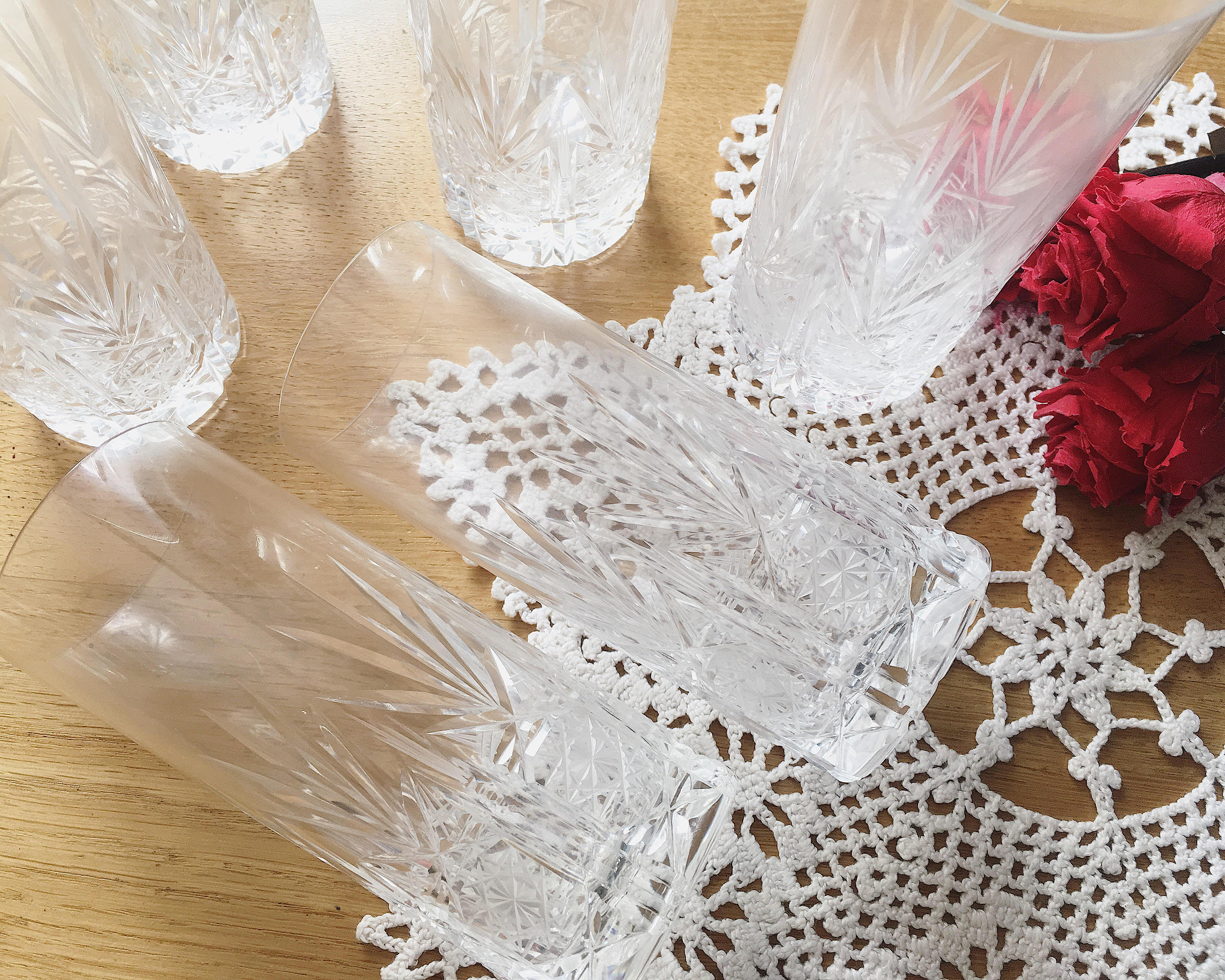 10 cut crystal orange glasses