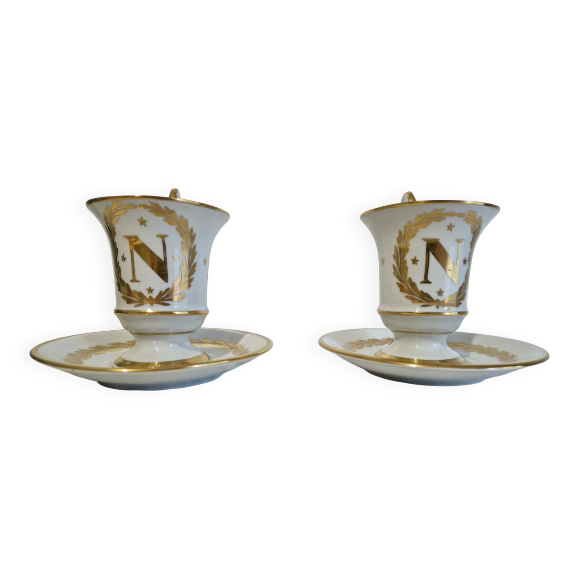 Paire de tasses litron d'époque Second Empire Décor impérial Napoléon Ier