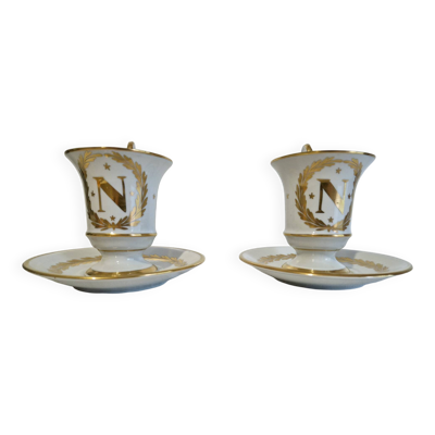 Paire de tasses litron d'époque Second Empire Décor impérial Napoléon Ier