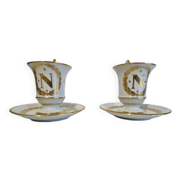 Paire de tasses litron d'époque Second Empire Décor impérial Napoléon Ier
