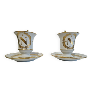 Pair of litre cups from the Second Empire period with imperial decoration of Napoleon I.