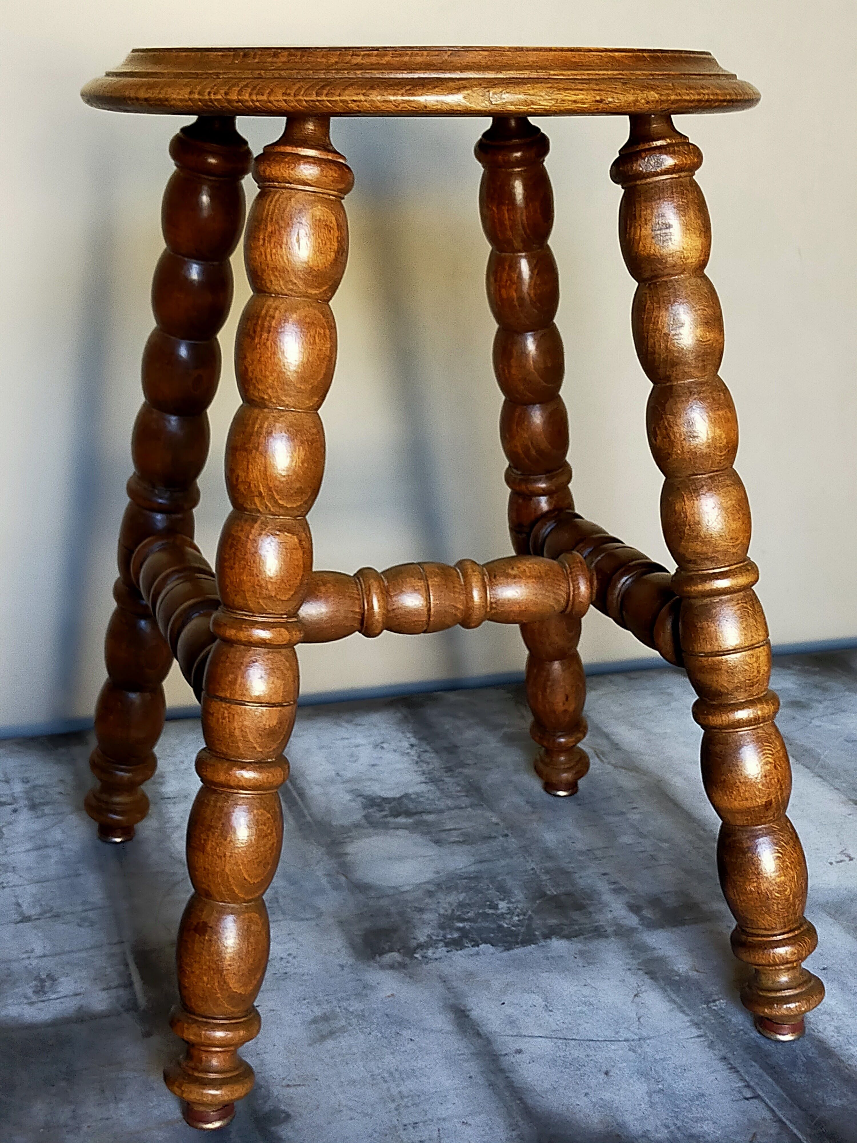 Vintage turned solid wooden stool