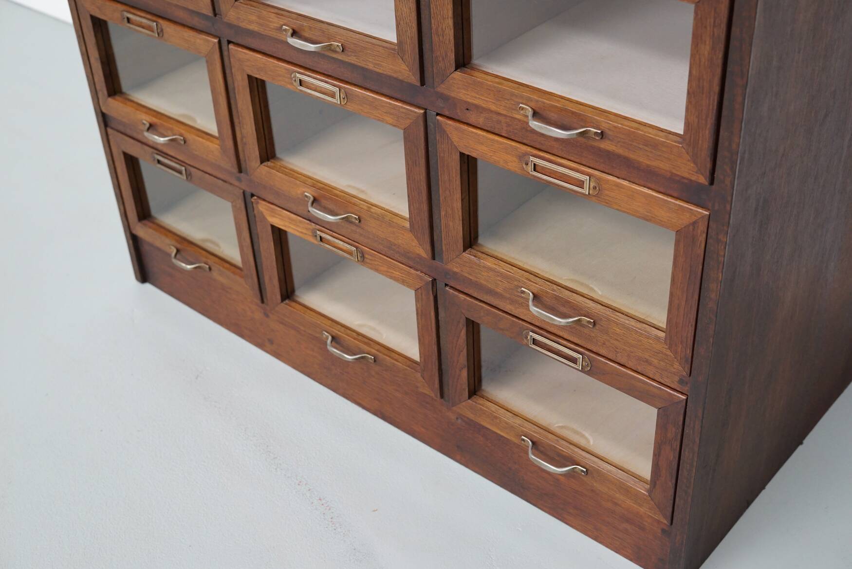 Vintage Dutch Oak Haberdashery Shop Cabinet / Vitrine, 1950s