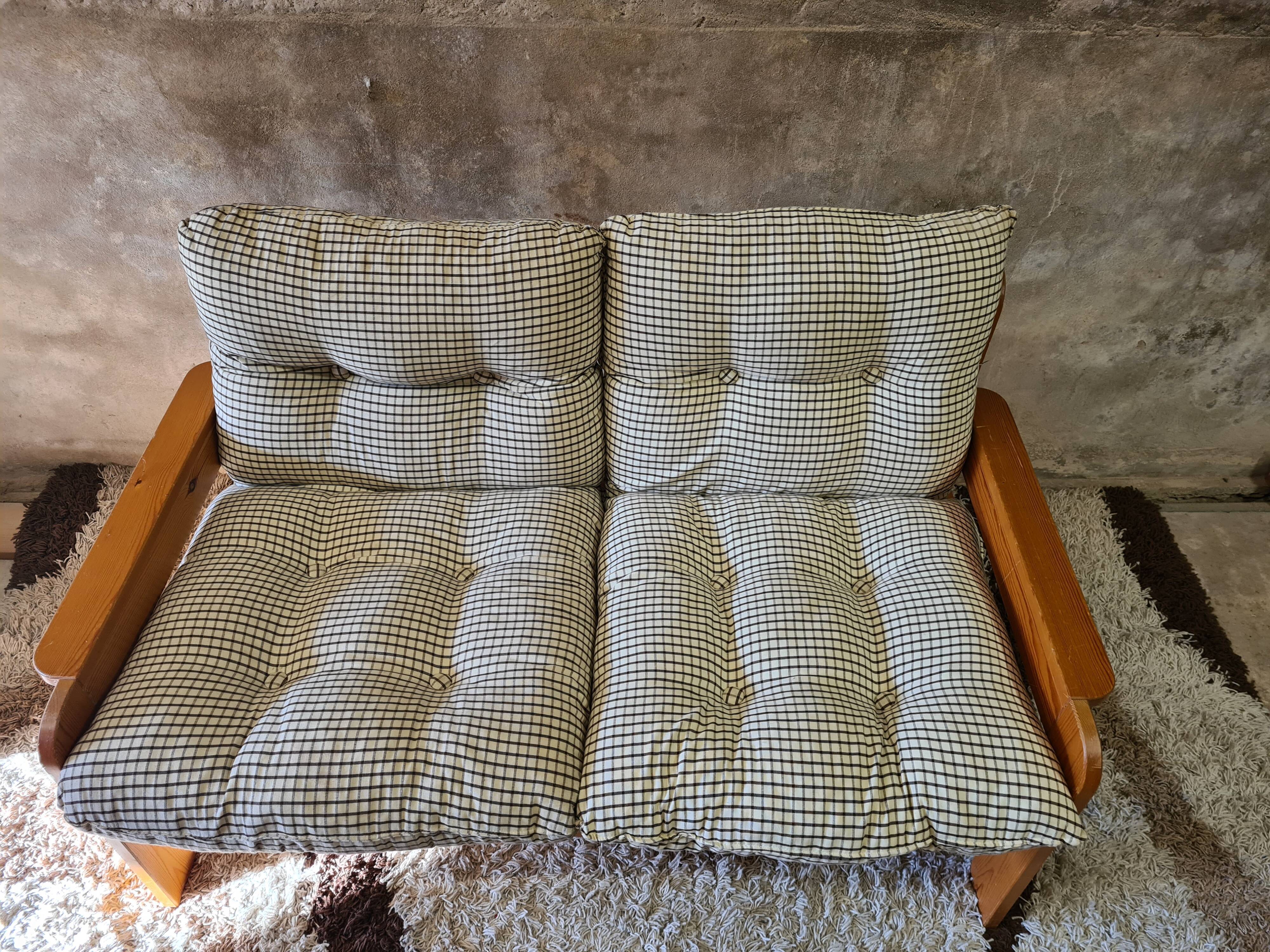 Pine sofa two places 1960 Vintage