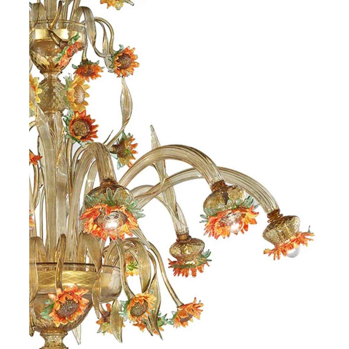Murano Glass “Sunflowers” Chandelier – Venetian Style in Amber & Green