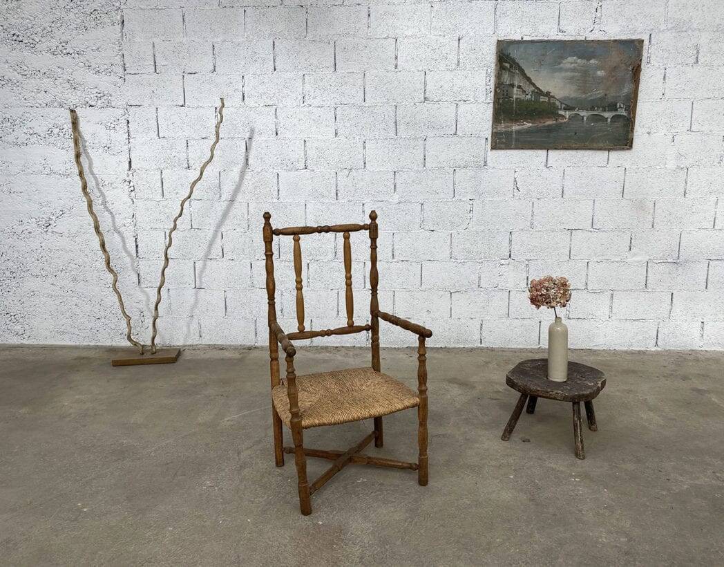 Straw and turned wood armchair