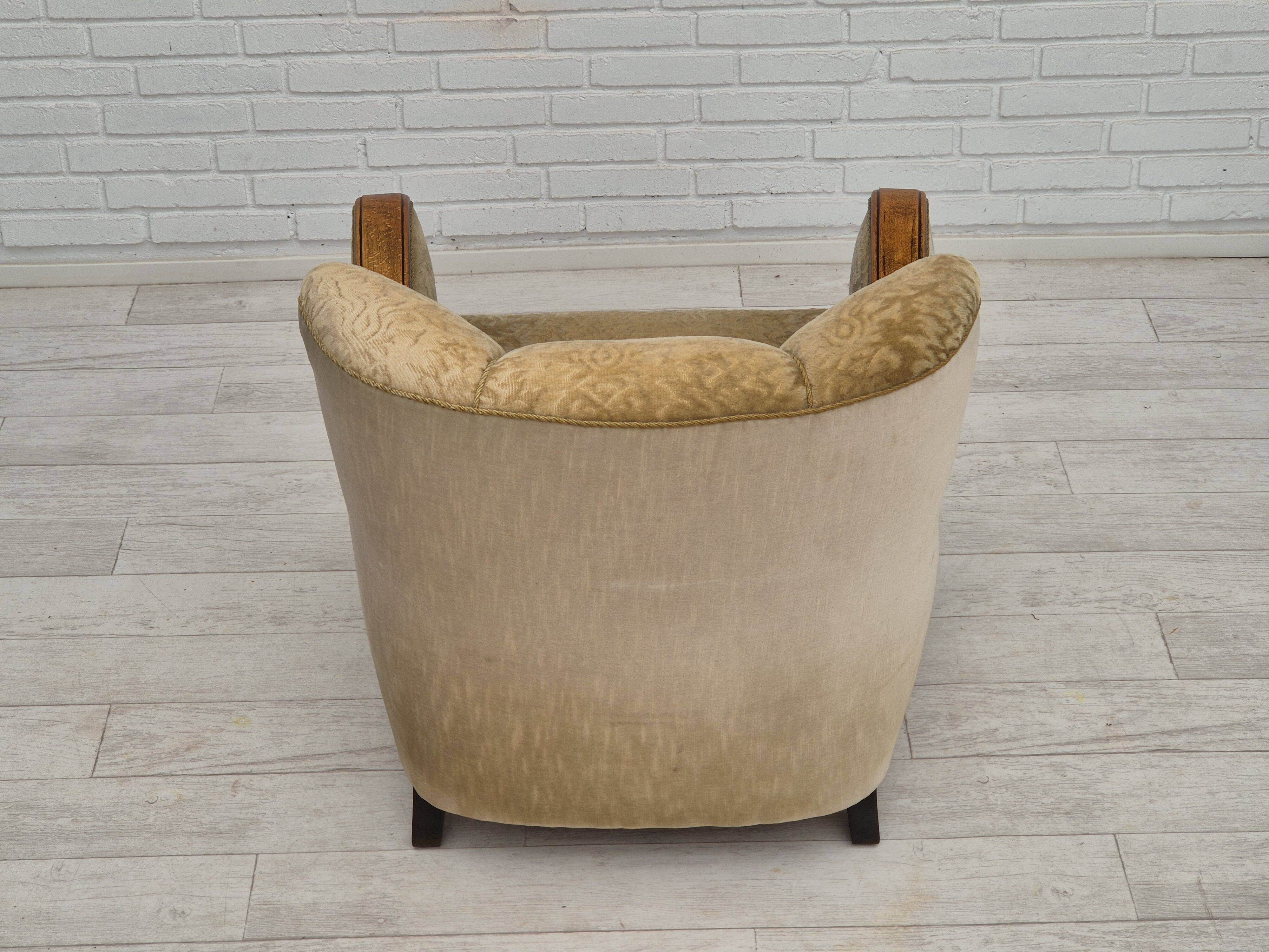 1950s, Danish vintage relax armchair, furniture velour, ash wood.