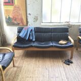 Danish Mathsson sofa + 2 armchairs in curved wood and leather
