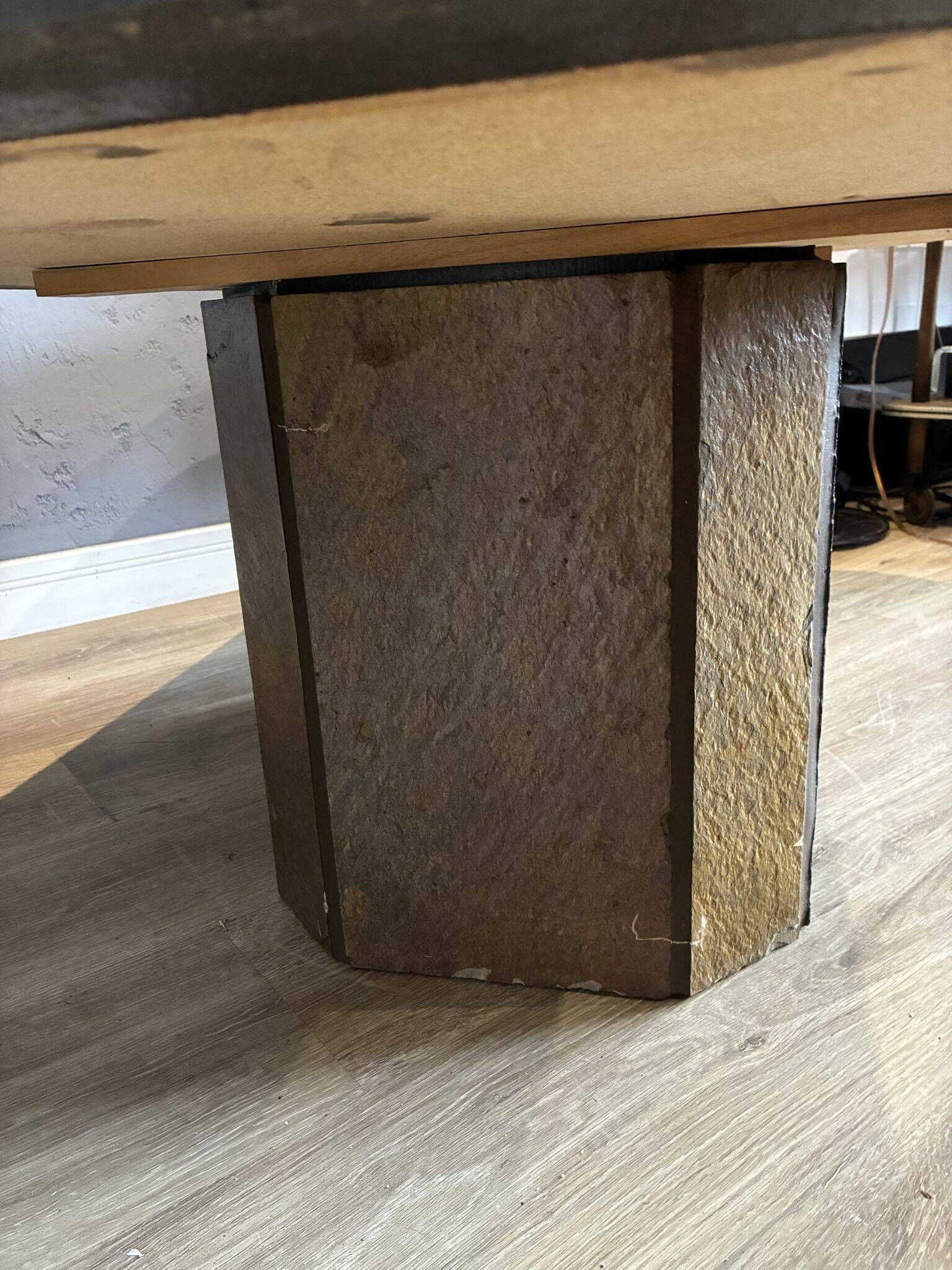 Paul Kingma brutalist coffee table, stone and brass, 1980s