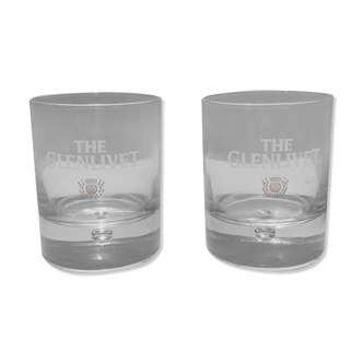 Pair of Glenlivet whisky glass with original bubble glass box