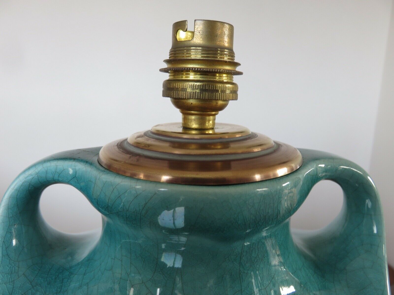 Turquoise cracked ceramic "amphora" lamp, numbered 50 60s