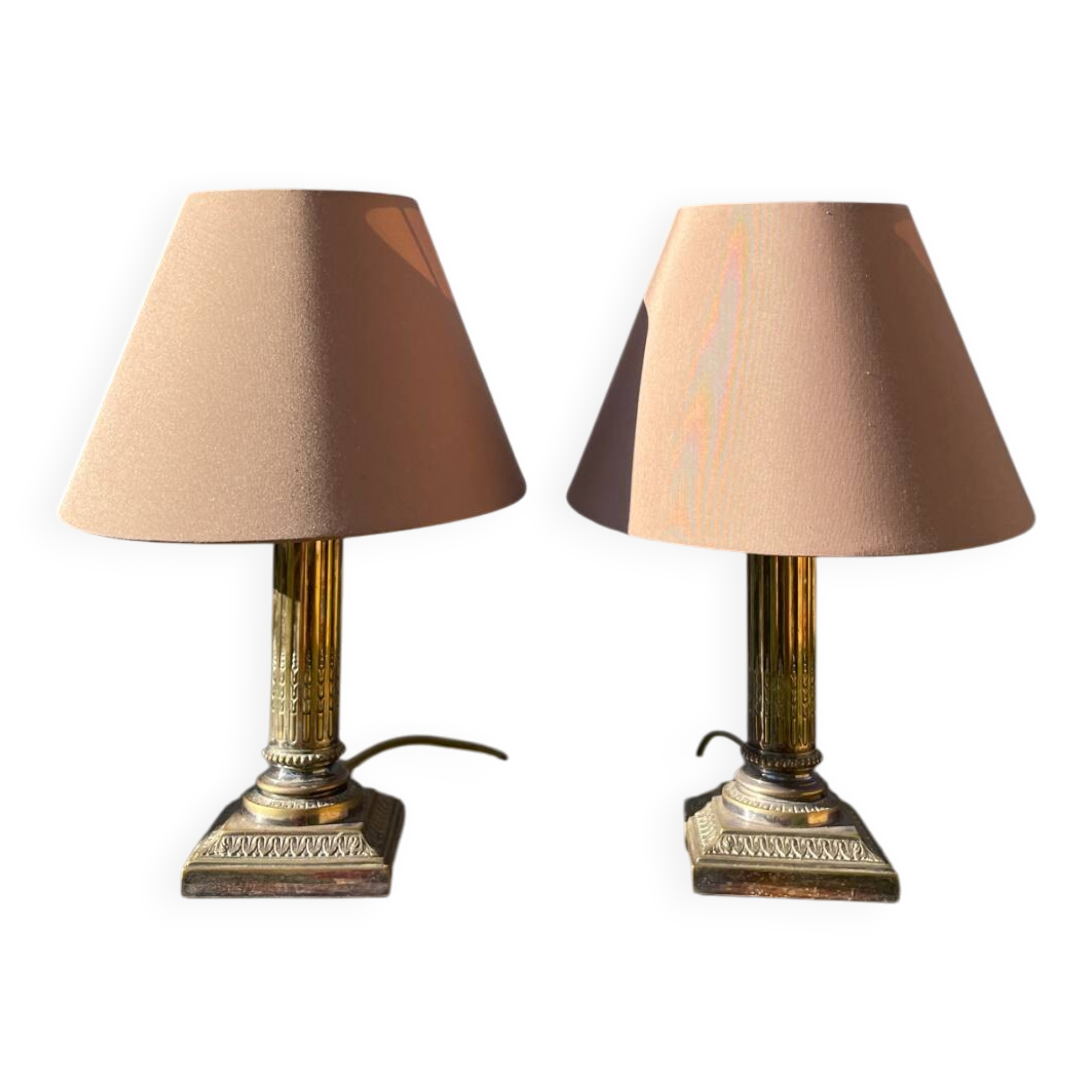 Paire de lampes en métal argenté Louis XVI Cailar Bayard XIXek