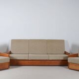 Set of Brutalist armchairs in solid wood, 1970s