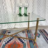 Vintage gold coffee table. Glass top.