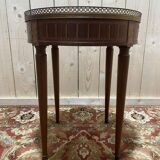 Table bouillotte de style Louis XVI en marqueteriie et marbre