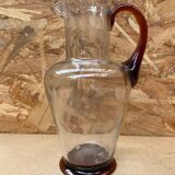 Antique clear blown glass pitcher + orange handle & foot vintage