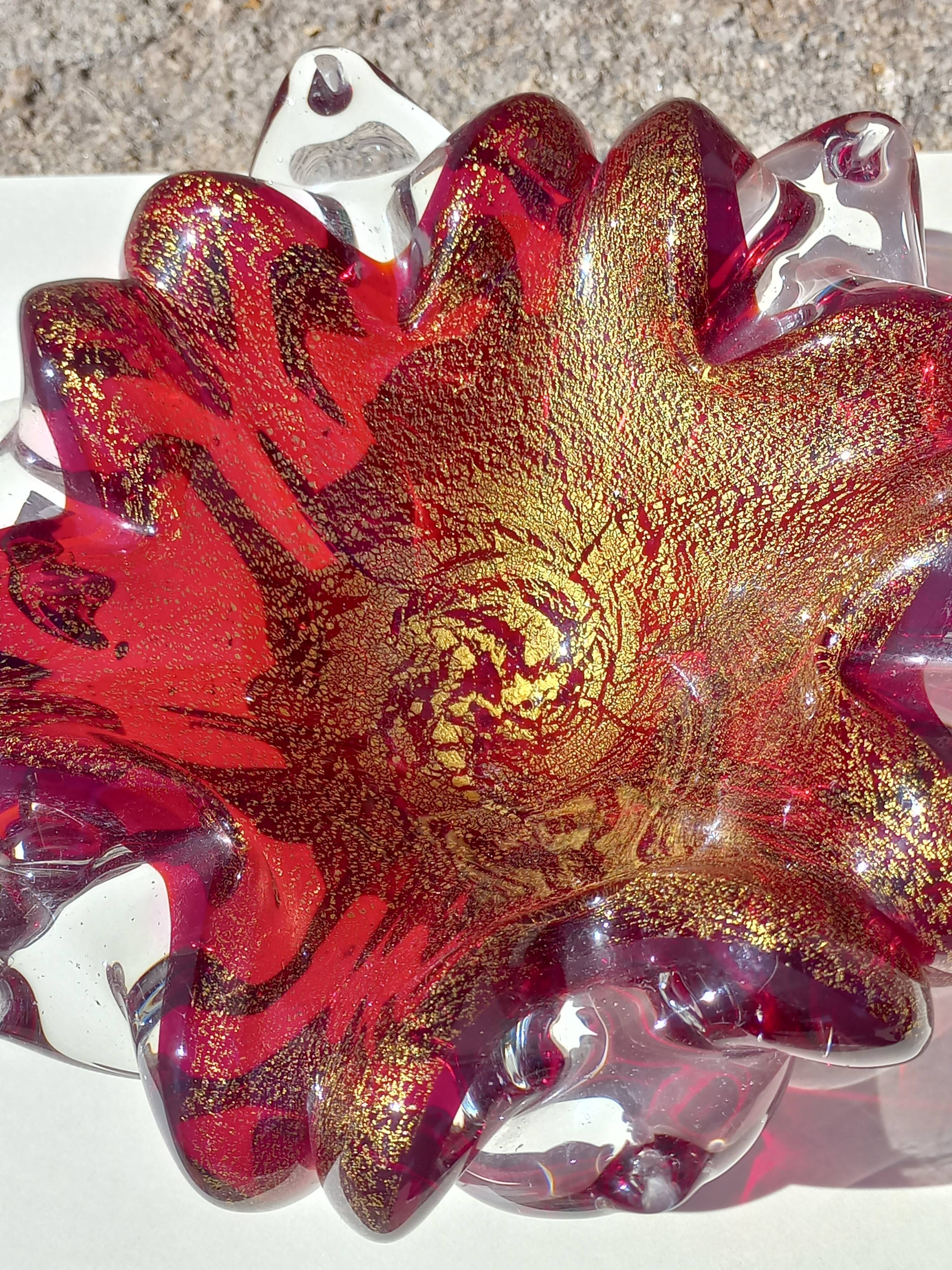 Cendrier et pilon verre et inclusions or Murano vintage