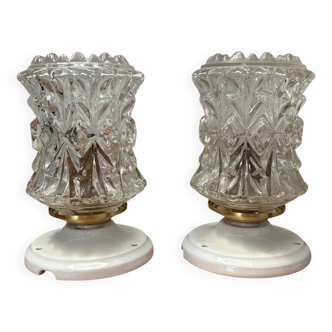 Pair of vintage globe sconces in chiseled glass